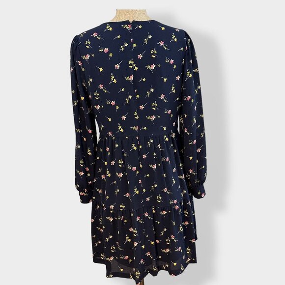 Lauren Ralph Lauren Navy Floral Crepe Long Sleeve Dress 6 - Picture 3 of 5